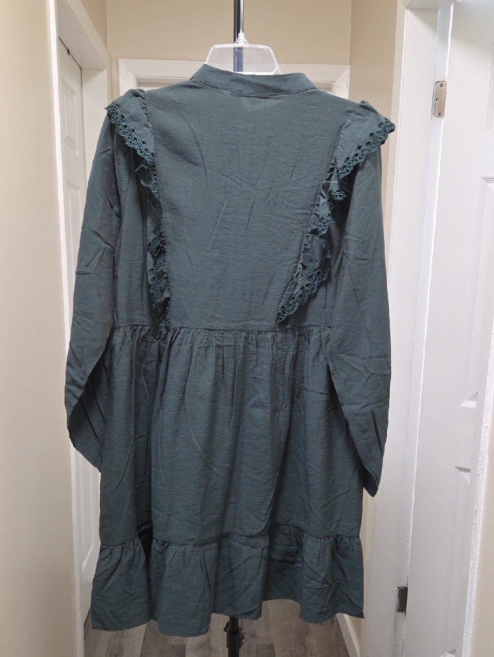 NWT b.young Dark Green Ruffle Button Front Dress | Victorian Boho Prairie - Picture 10 of 12